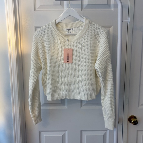 New Misguided Creme Crewneck Cropped Knit Sweater Size Small - Picture 5 of 11
